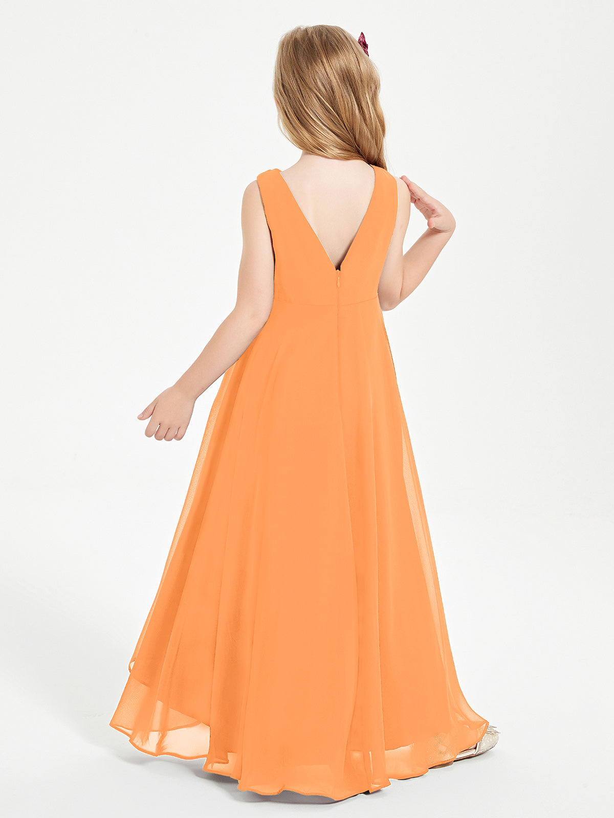 Modern Asymmetrical Cowl Neck Junior Bridesmaid Dresses Orange